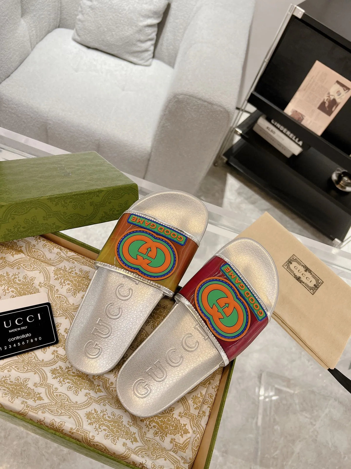 Gucci GG White Green Red Slides