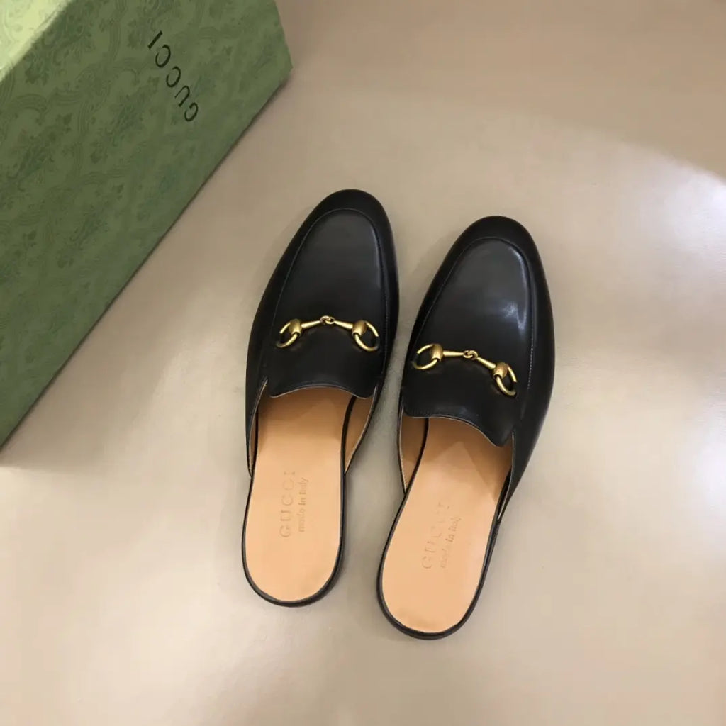 Gucci Horsebit Black Gold Bit Mules