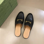 Gucci Horsebit Black Gold Bit Mules
