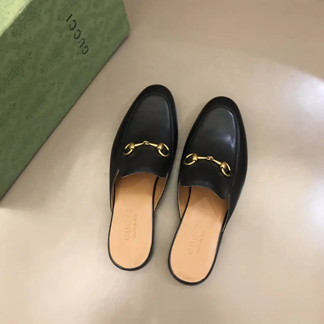Gucci Horsebit Black Gold Bit Mules