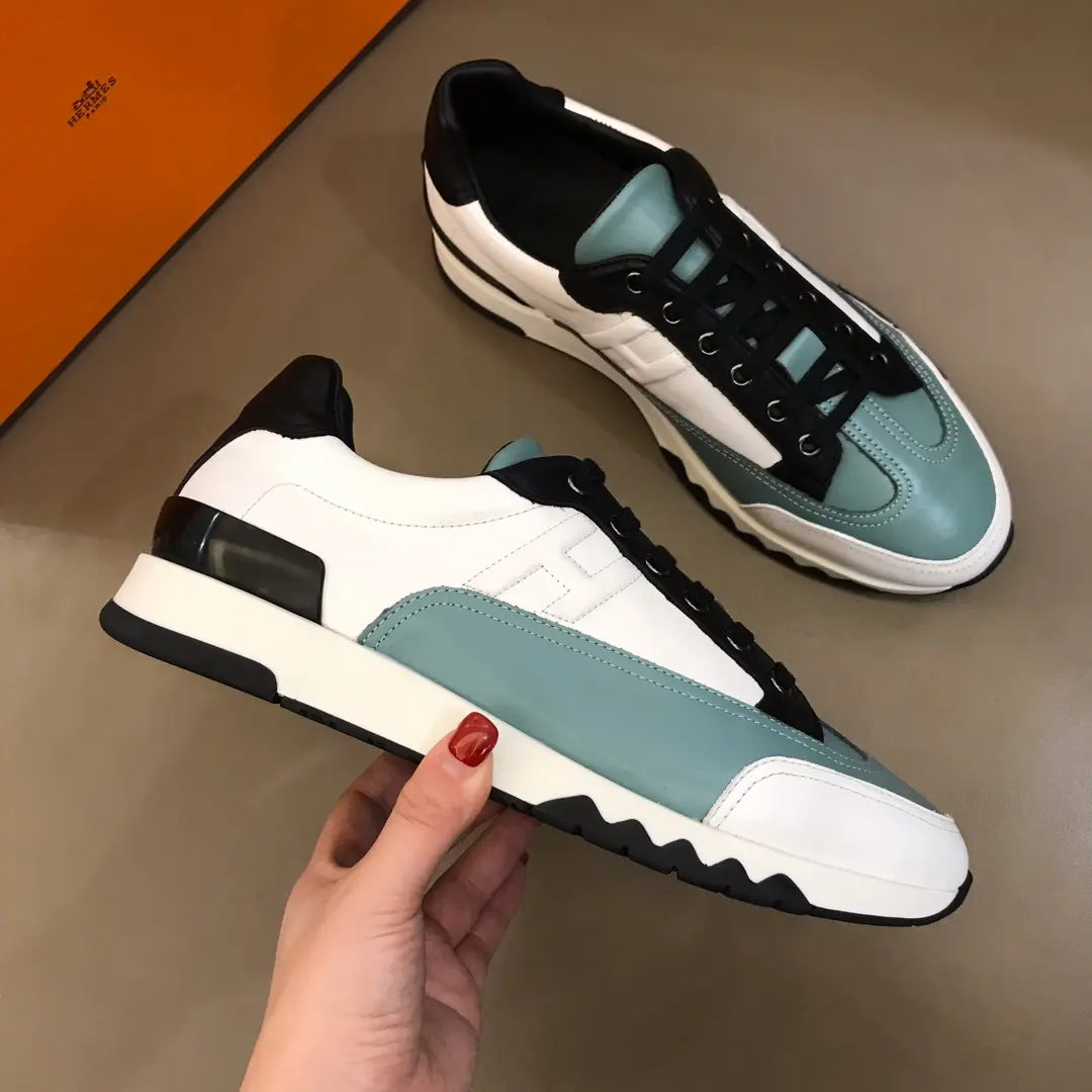 Hermes White Black Mint Green Sneakers