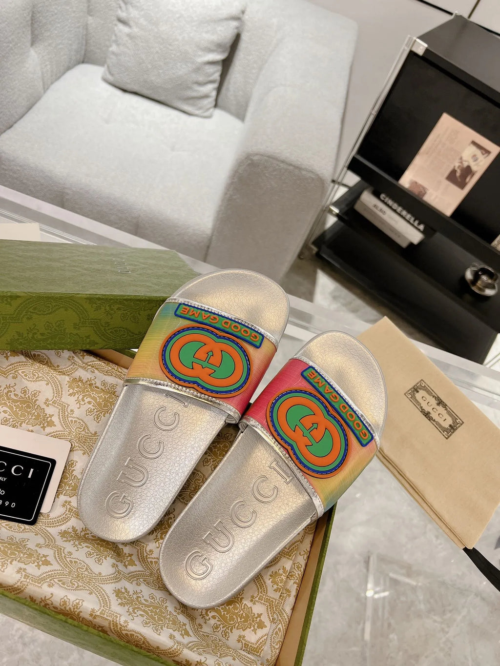 Gucci GG Pink Blue Green White Slides