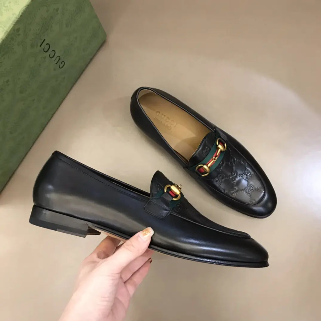 Gucci Horsebit Monogram Black Leather Loafers