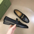 Gucci Horsebit Monogram Black Leather Loafers