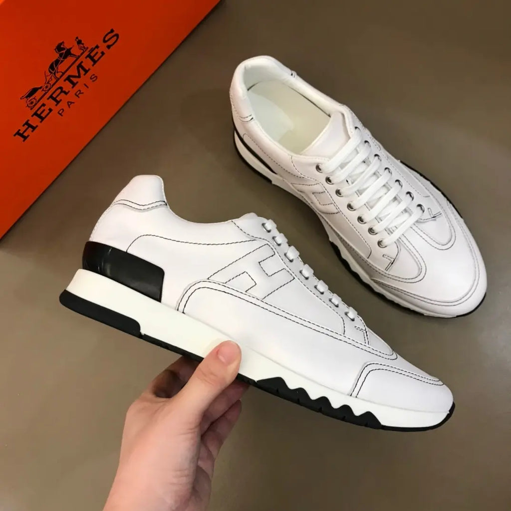 Hermes Paris White Black Leather Sneakers