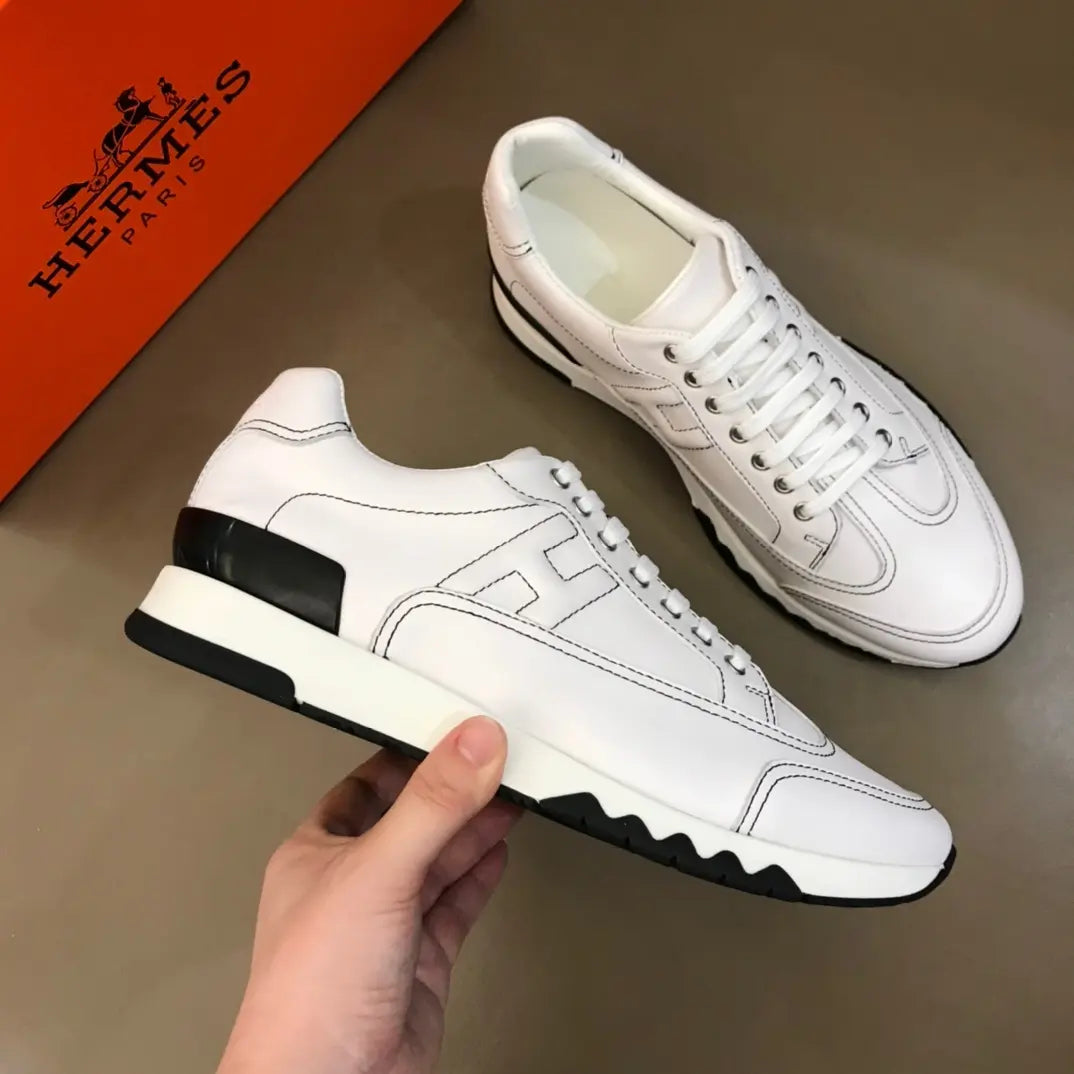Hermes Paris White Black Leather Sneakers
