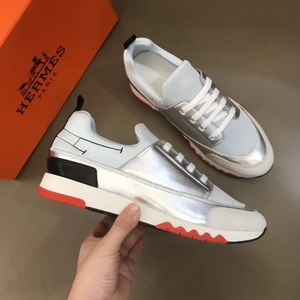 Hermes White Silver Black Red Sneakers
