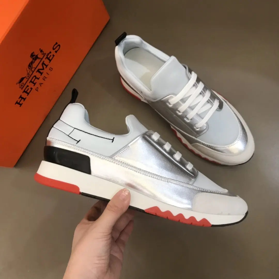 Hermes White Silver Black Red Sneakers
