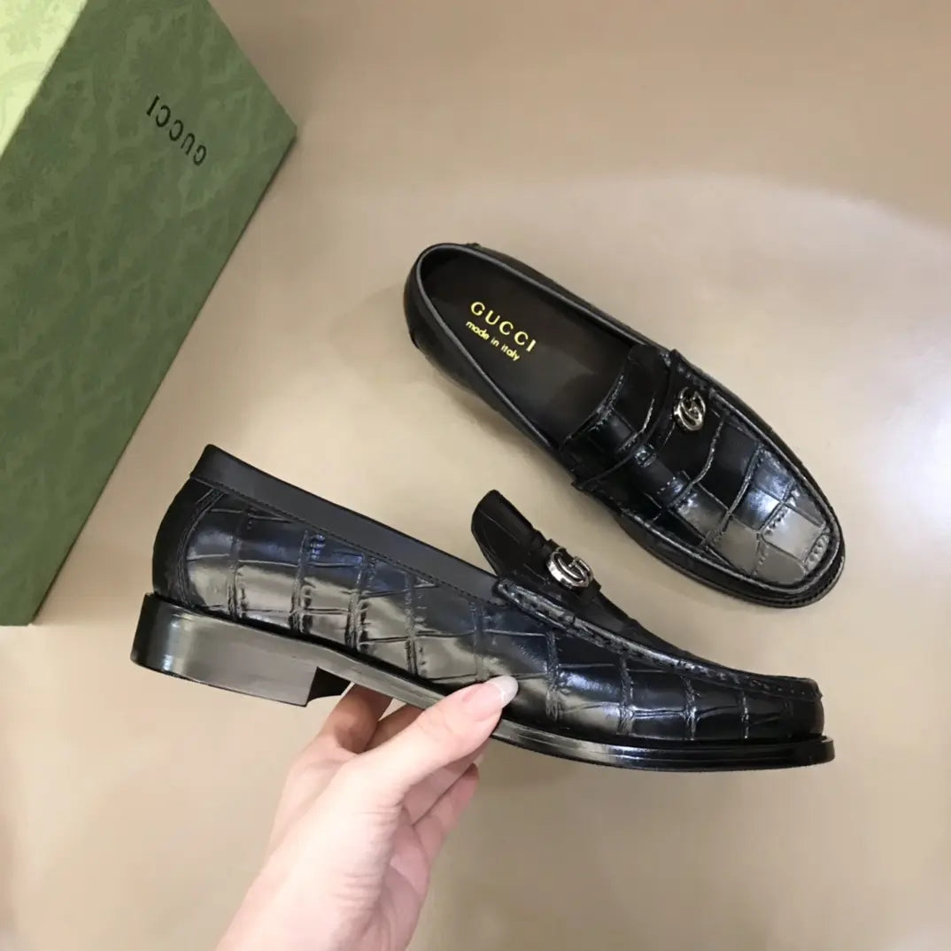 Gucci GG Horsebit Black Crocodile Loafers