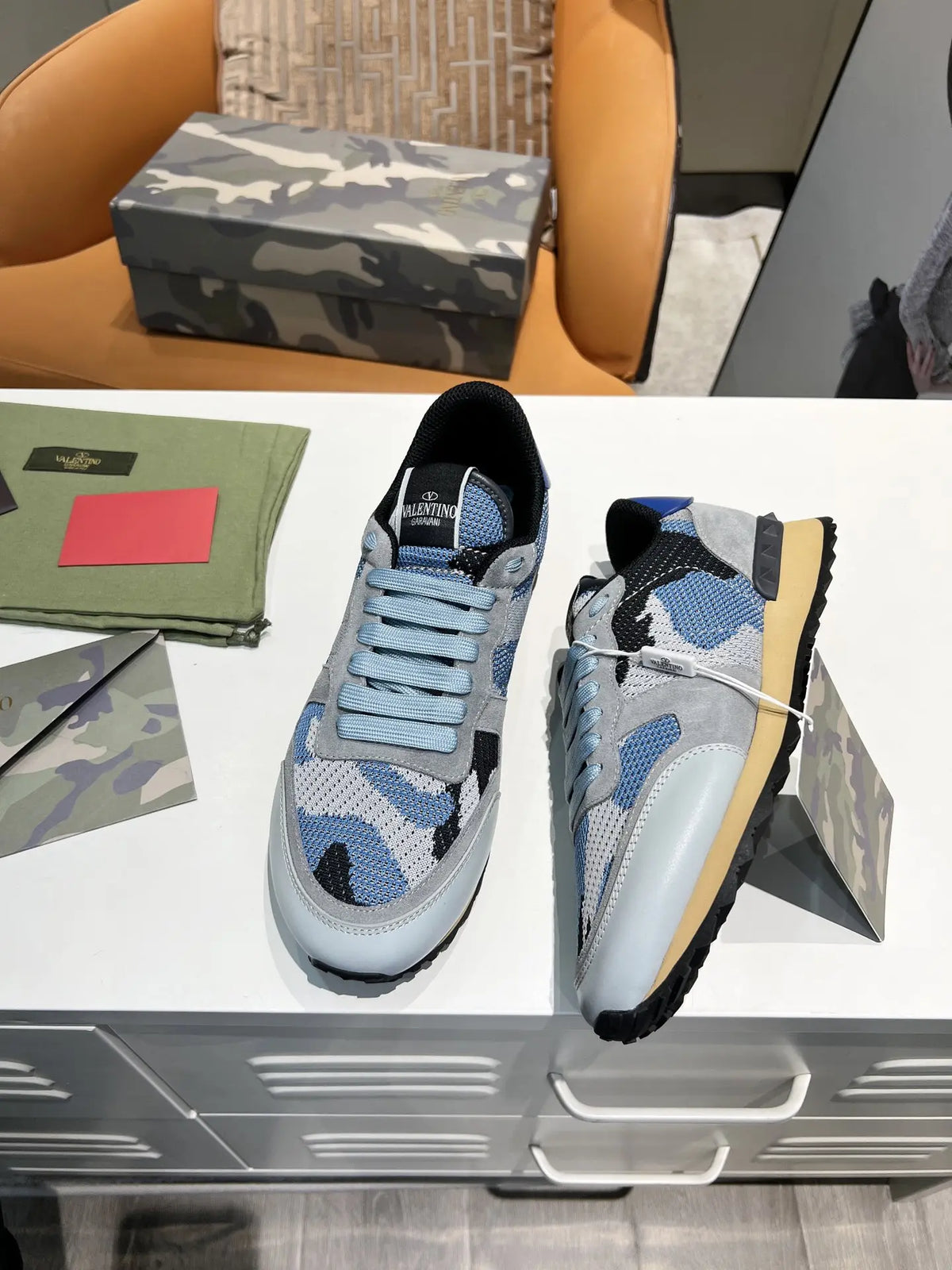 Valentino Garavani Blue Gray Camo Sneakers