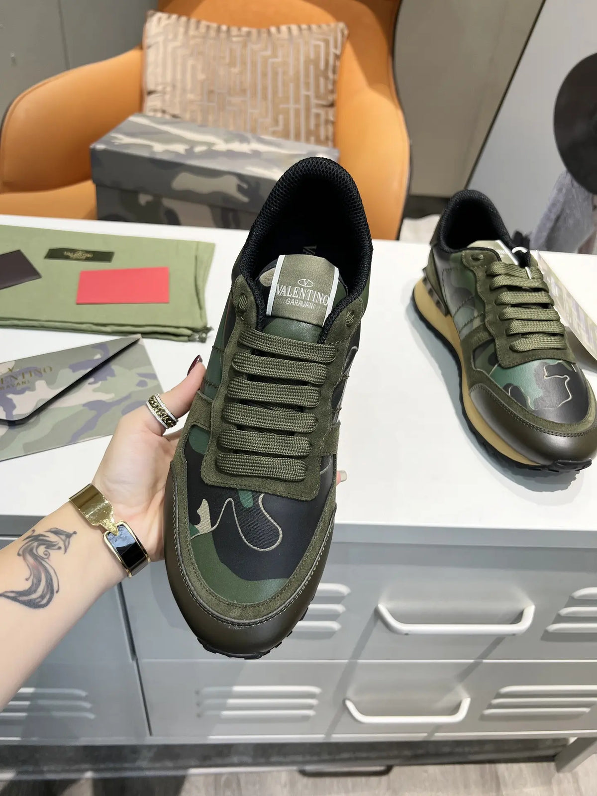 Valentino Rockrunner Green Black Camo Sneakers