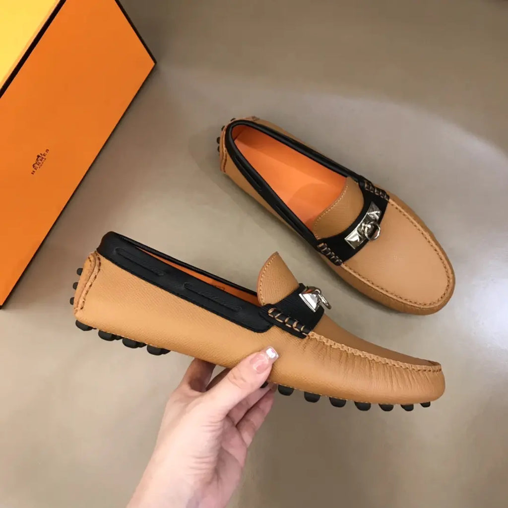 Hermès H Patent Beige Black Loafers