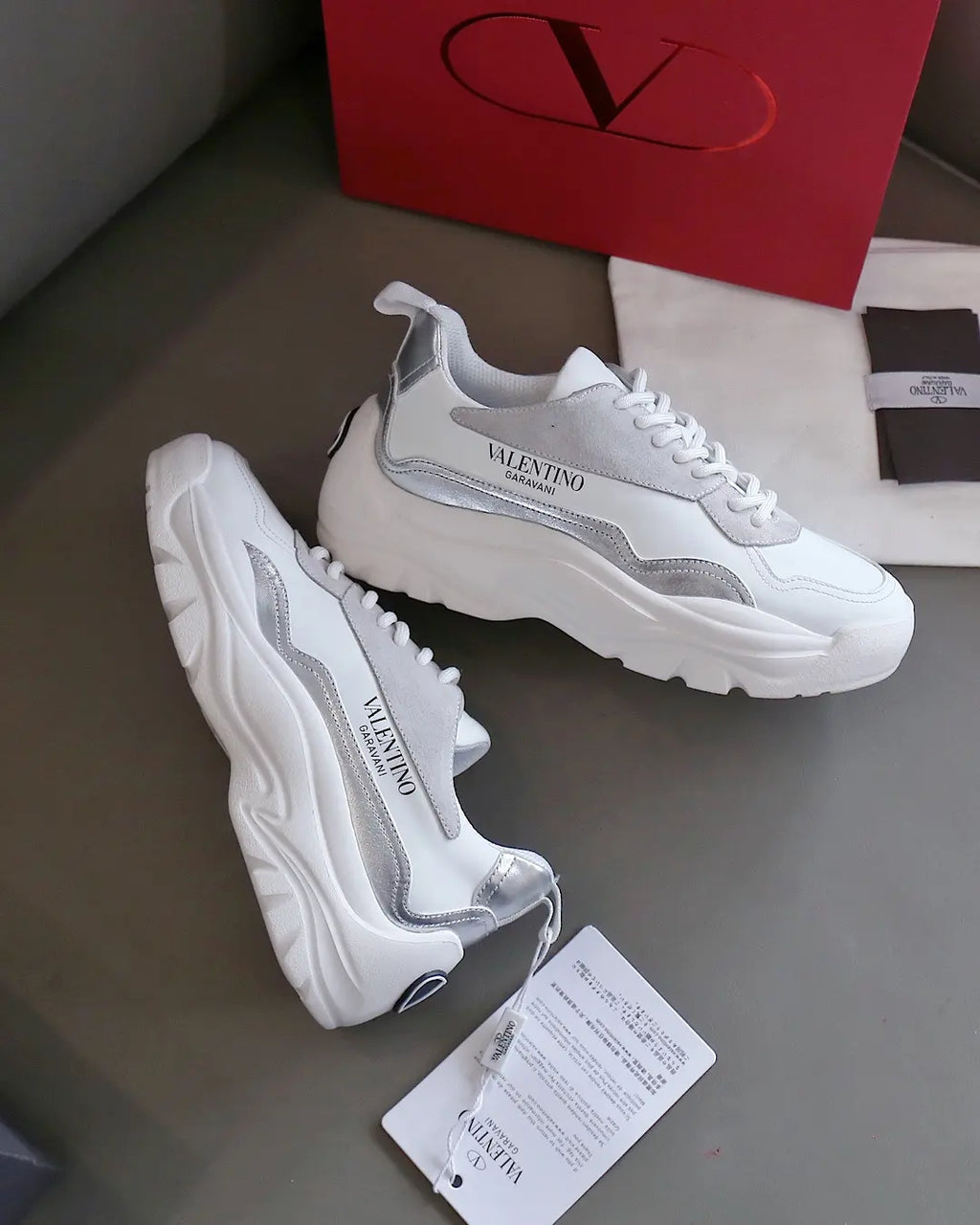 Valentino Garavani White Silver Grey Sneakers