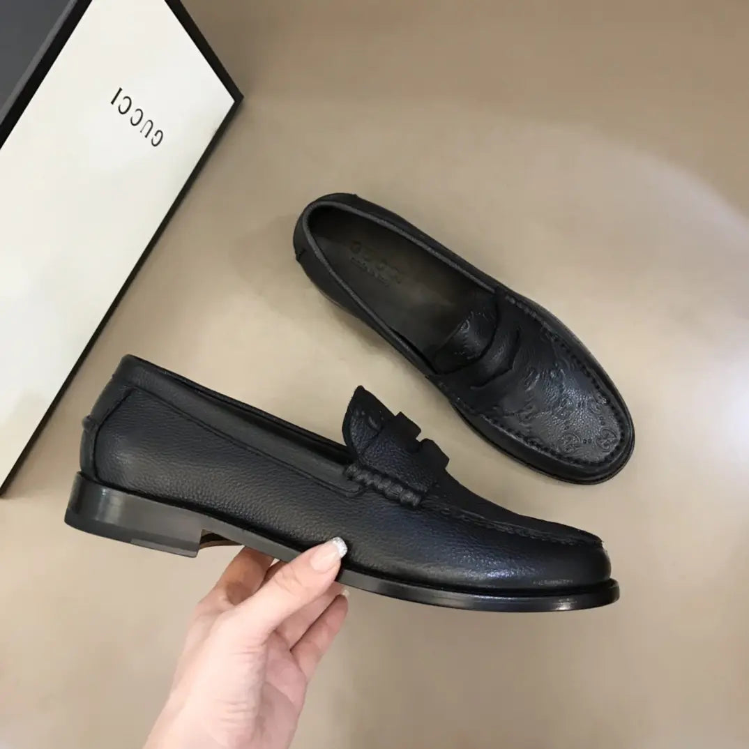 Gucci GG Monogram Black Leather Loafers