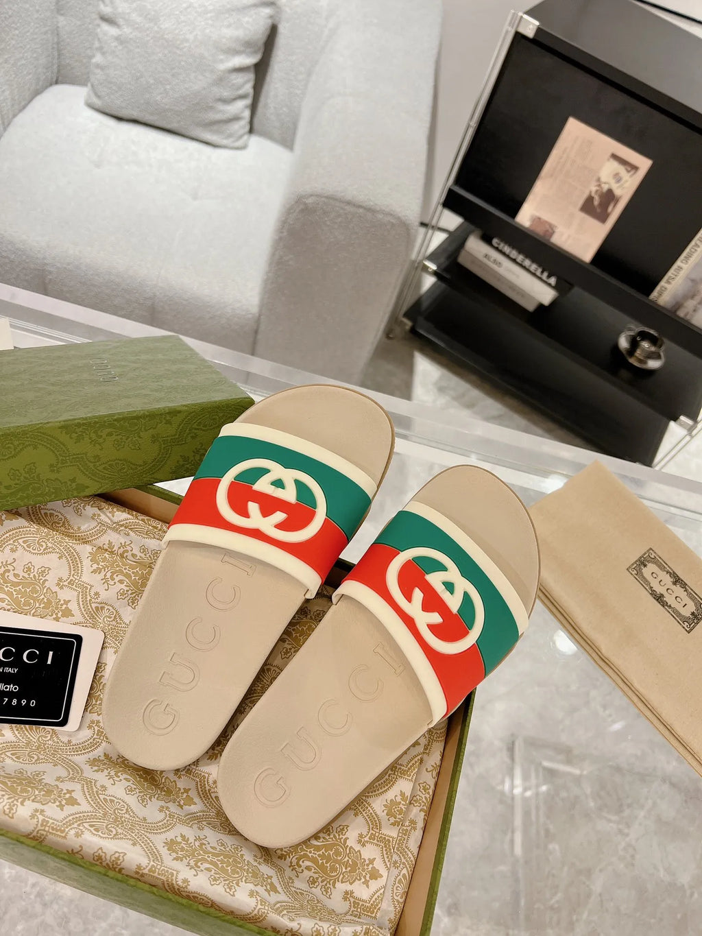 Gucci GG Beige Red Green Slides