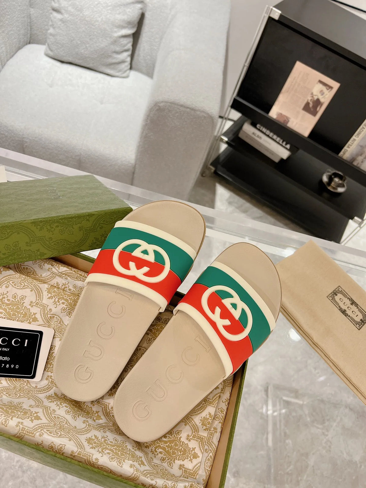 Gucci GG Beige Red Green Slides