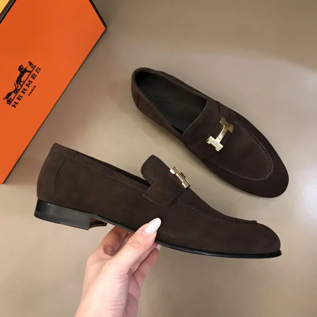 Hermès Paris H Buckle Brown Loafers