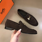 Hermès Paris H Buckle Brown Loafers