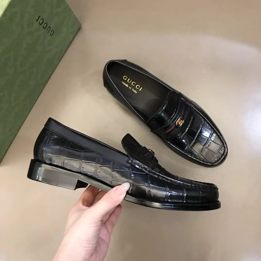 Gucci Horsebit Black Crocodile Loafers