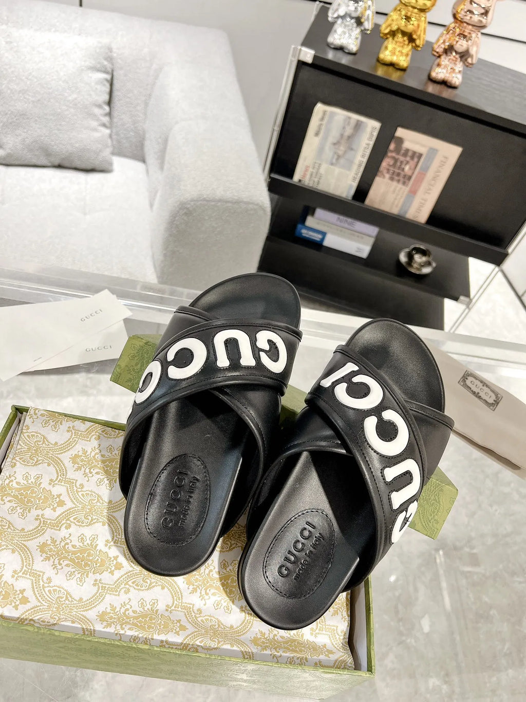 Gucci Logo Black White Slides