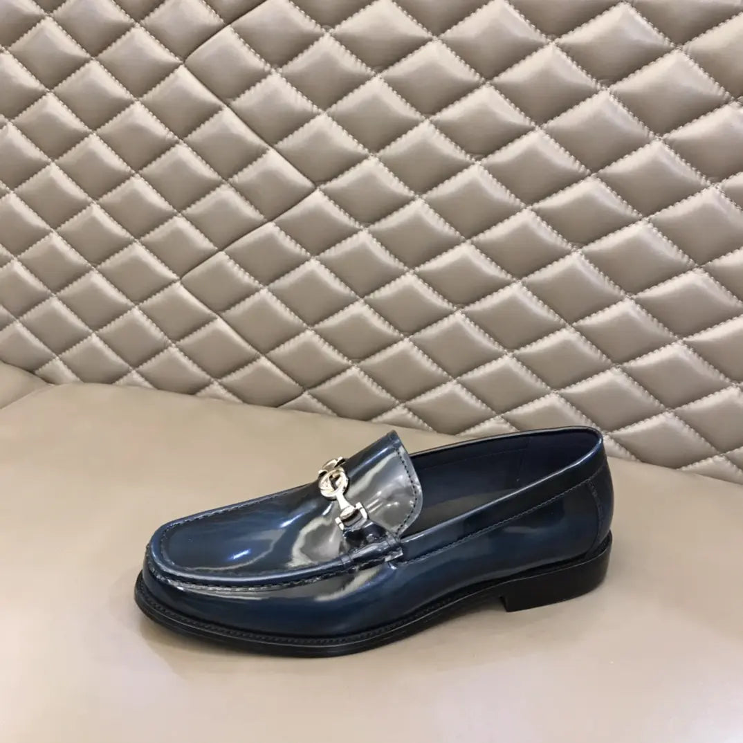 Gucci Horsebit Patent Navy Blue Loafers
