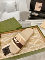 Gucci GG Beige Brown White Slides