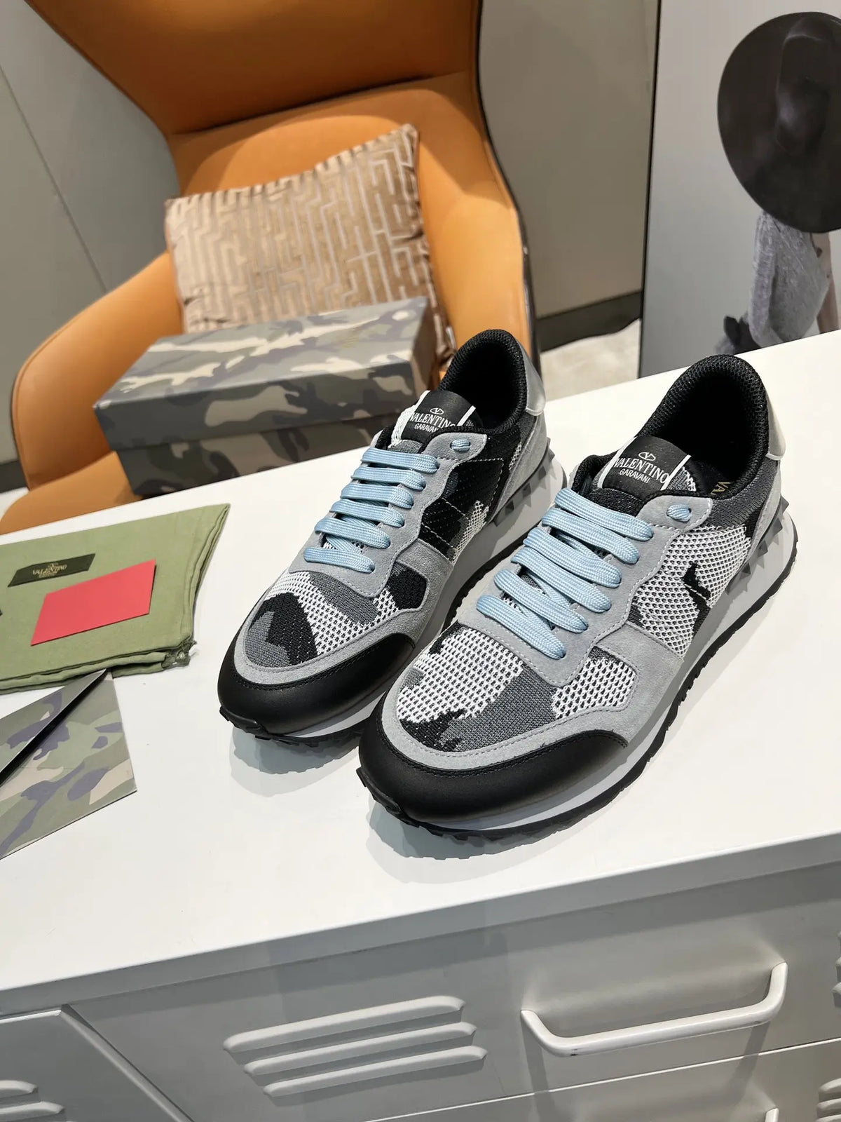 Valentino Rockrunner Grey Black Camouflage Sneakers