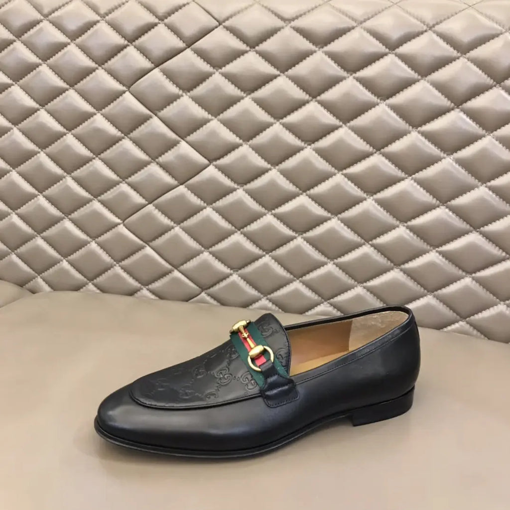 Gucci Horsebit Monogram Black Leather Loafers