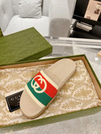 Gucci GG Beige Red Green Slides