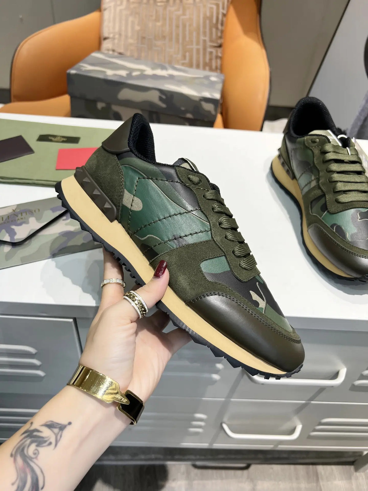 Valentino Rockrunner Green Black Camo Sneakers
