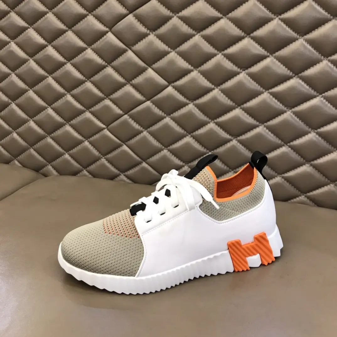 Hermes H White Beige Orange Sneakers