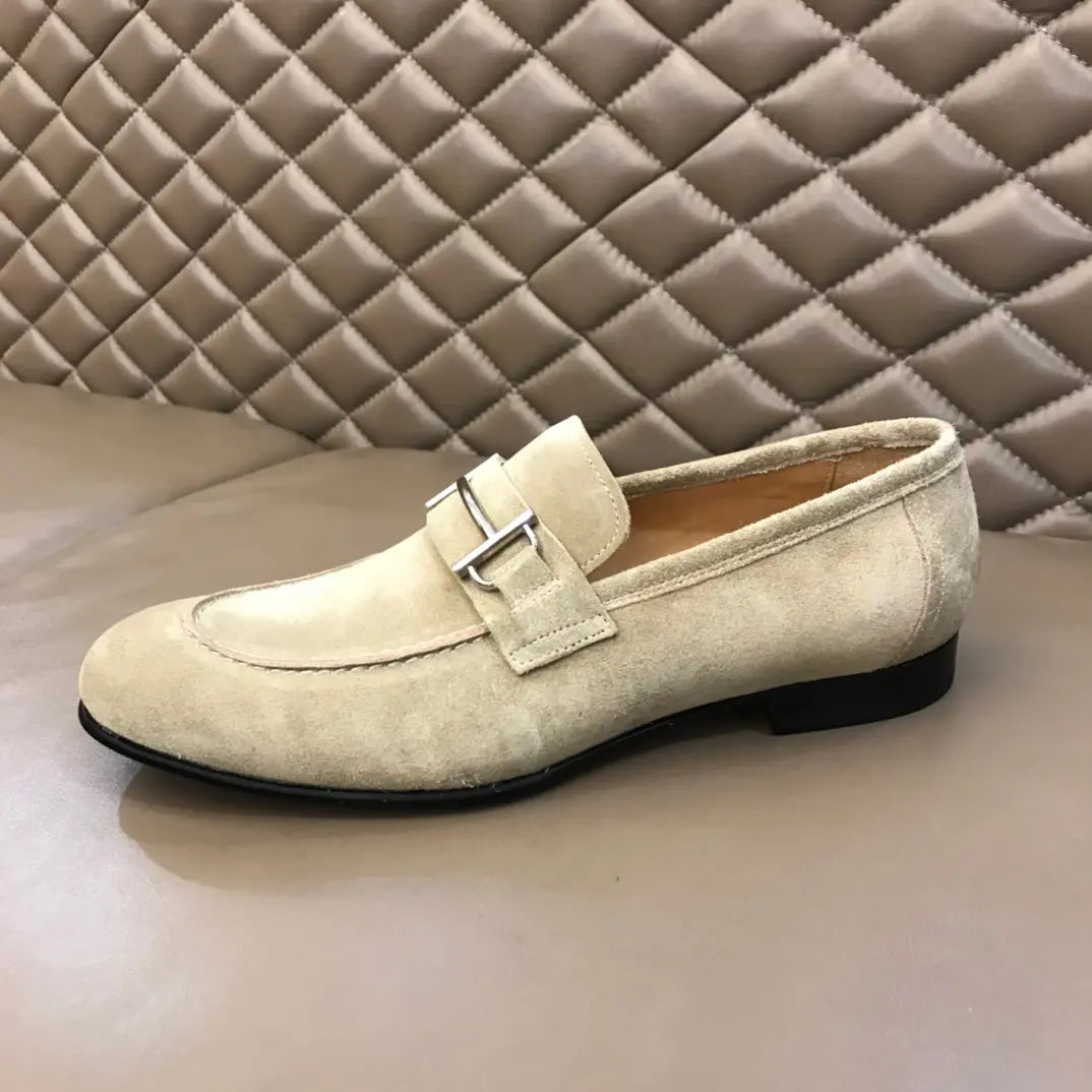 Hermes Light Beige Suede Buckle Loafers