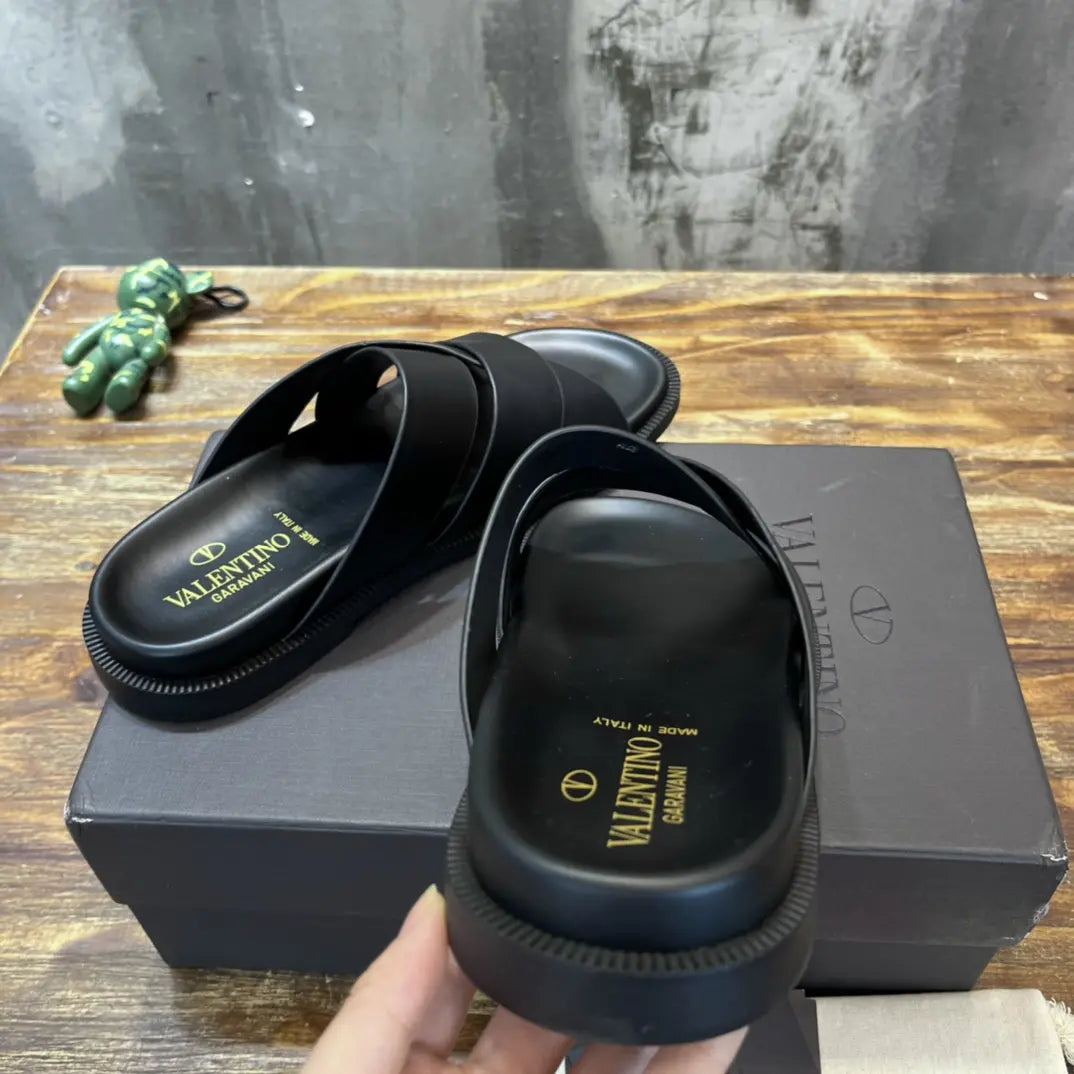 Valentino Garavani Black Cross Strap Sandals