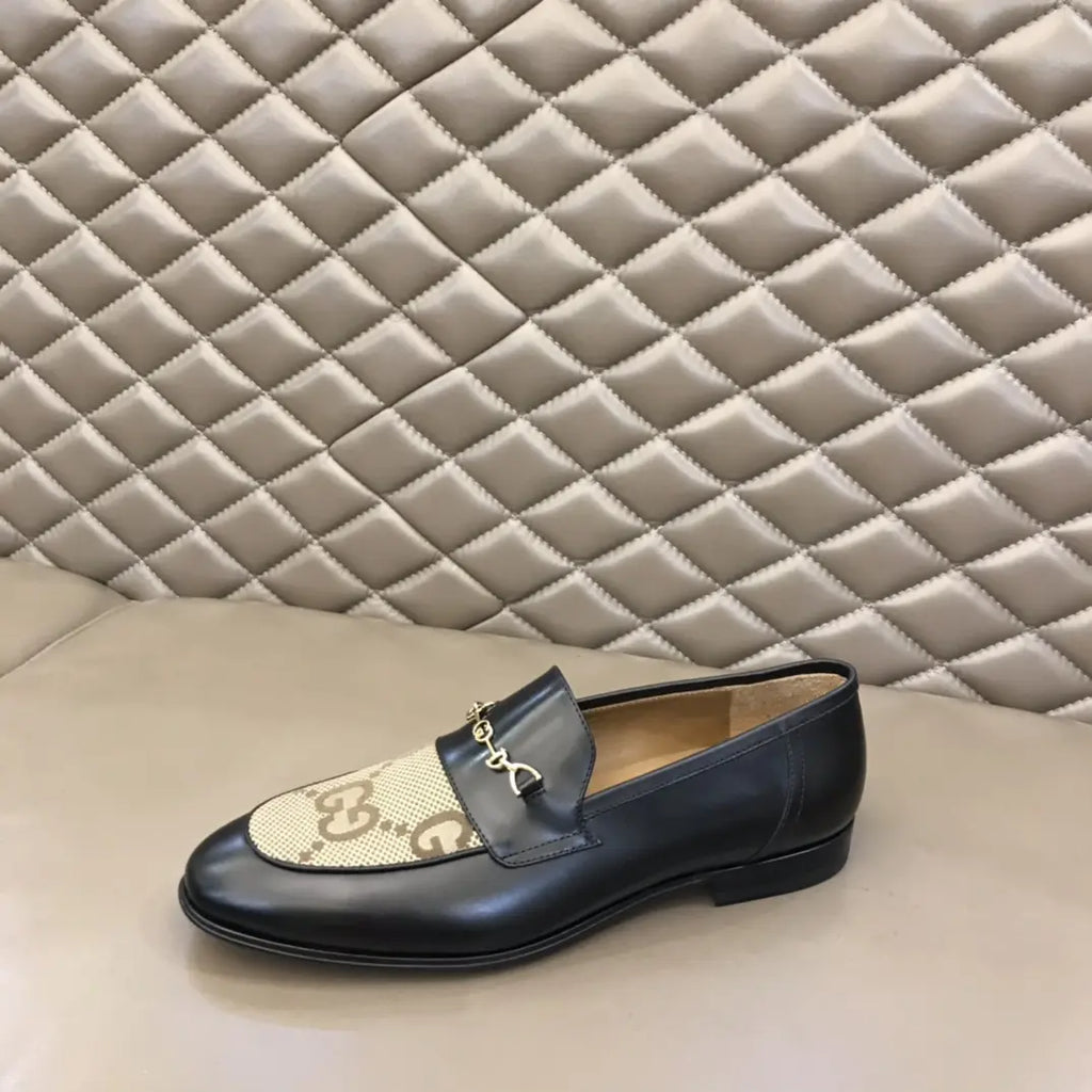 Gucci GG Chain Black Beige Loafers