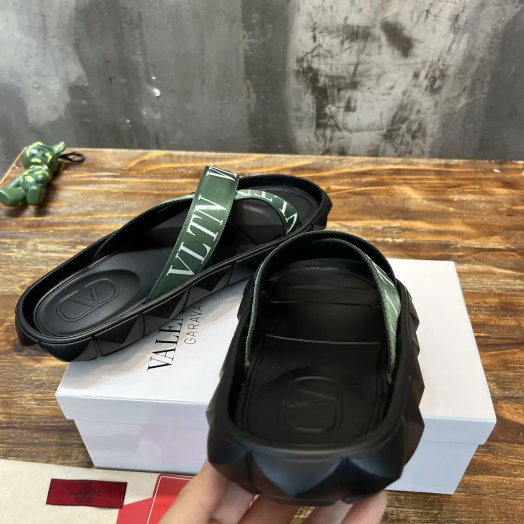 Valentino Garavani VLTN Black Green Sandals