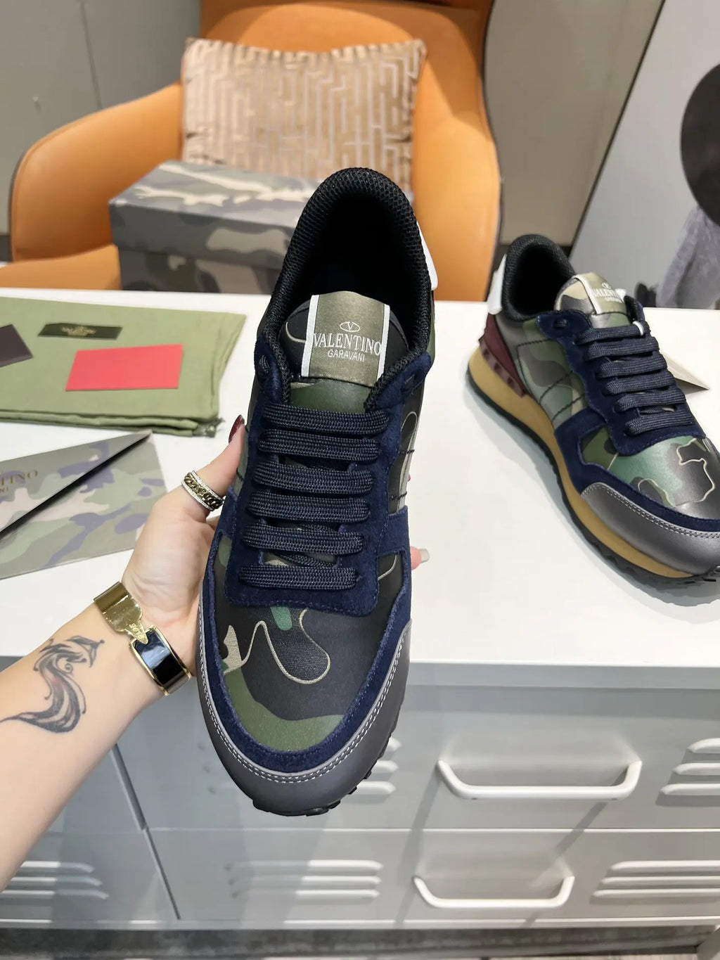 Valentino Garavani Camo Green Navy Burgundy Sneakers