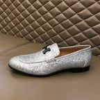 Hermes Paris H Silver Glitter Loafers