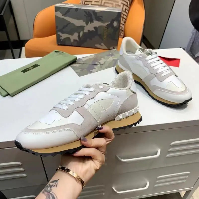 Valentino Garavani White Beige Brown Sneakers