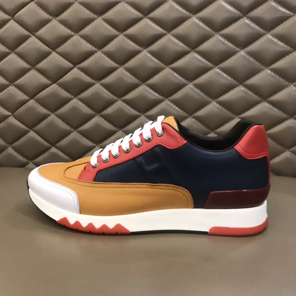 Hermes Tan Navy Red White Sneakers