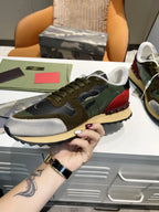 Valentino Rockrunner Green Camo Red Sneakers