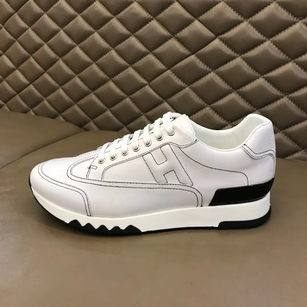 Hermes Paris White Black Leather Sneakers