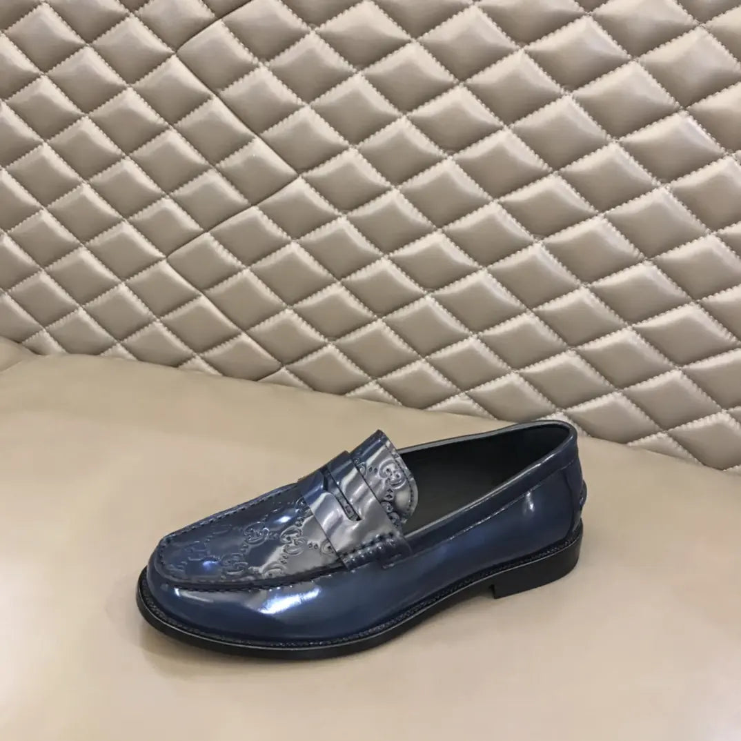 Gucci GG Blue Patent Leather Loafers