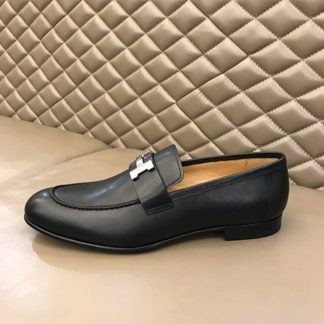Hermès H Buckle Black Leather Loafers