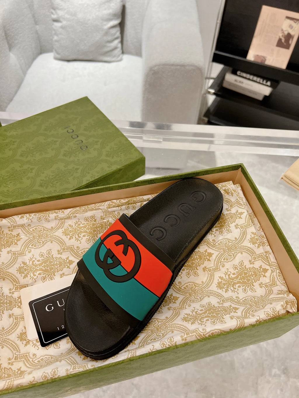 Gucci GG Black Green Red Slides