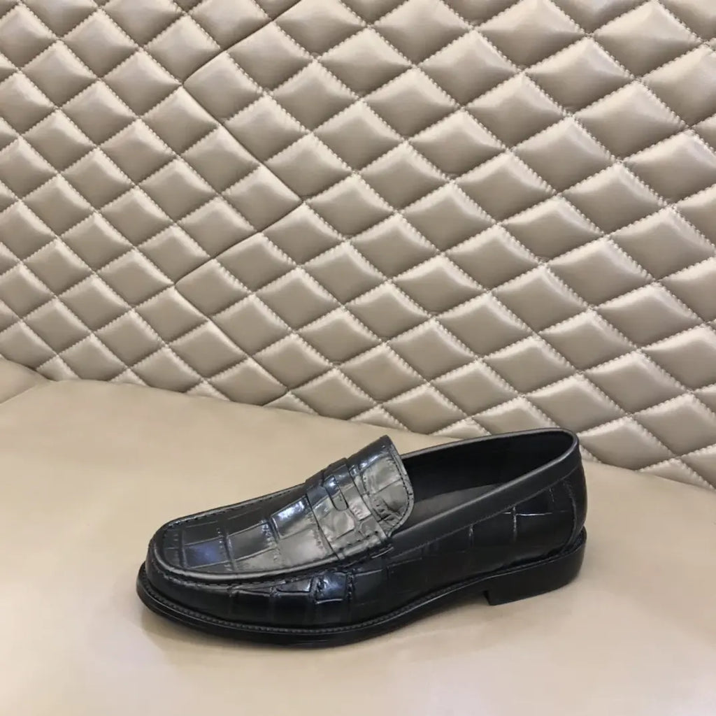 Gucci Crocodile Skin Black Leather Loafers