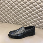 Gucci Crocodile Skin Black Leather Loafers