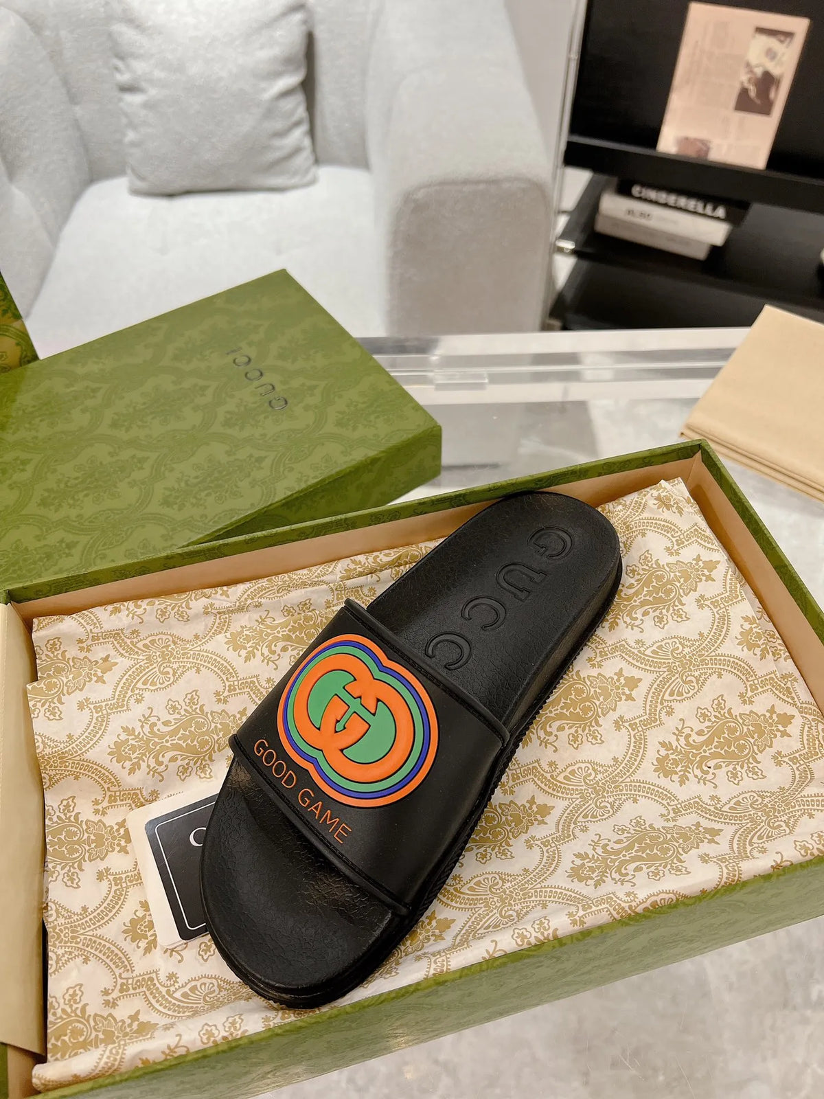 Gucci GG Black Logo Slides