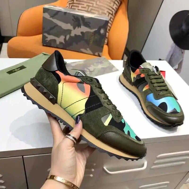 Valentino Rockrunner Camo Green Blue Orange Sneakers
