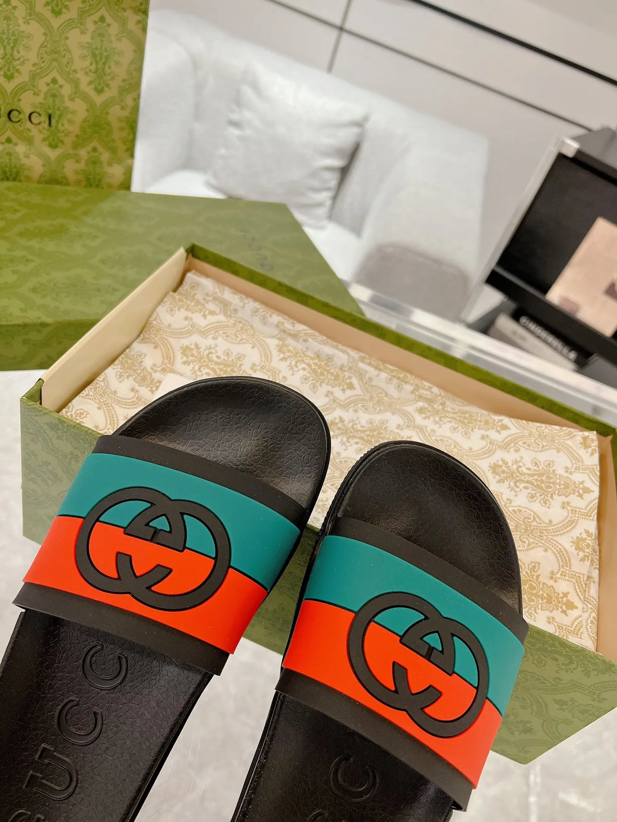 Gucci GG Black Green Red Slides