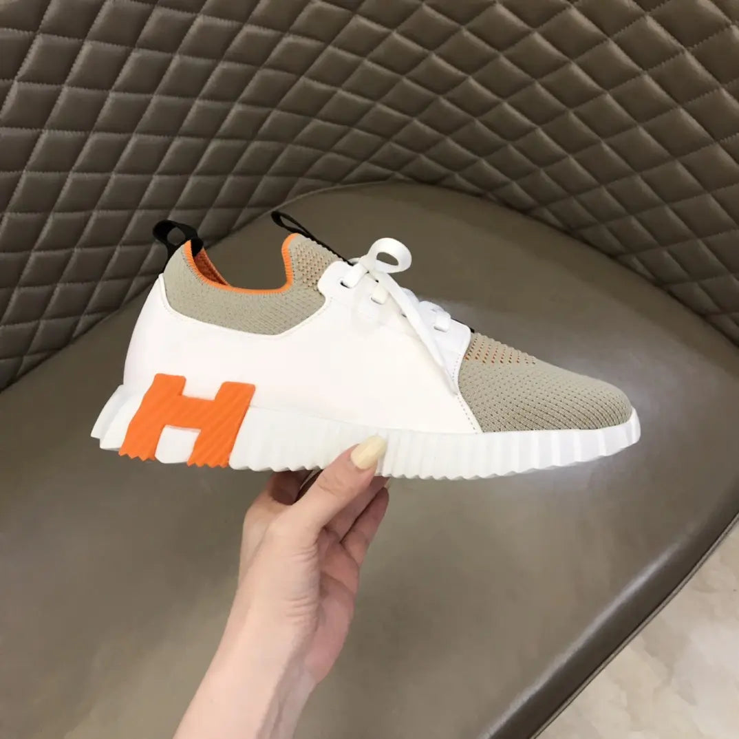 Hermes H White Beige Orange Sneakers